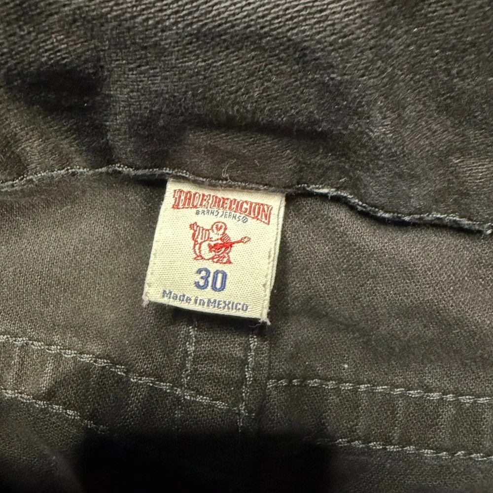 True Religion Skinny Jeans Mens 30 Black Cotton Denim Horseshoe Stitch Staind